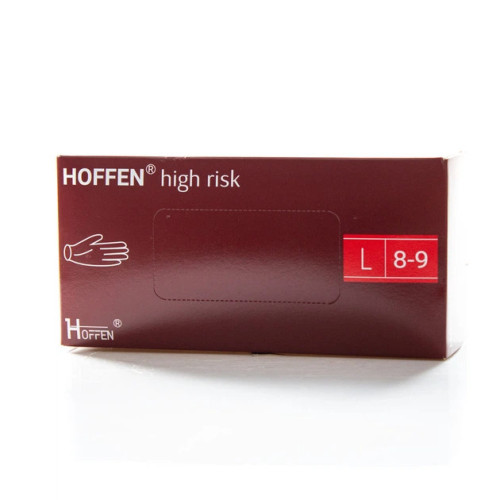 Рукавички оглядові латексні HOFFEN н/с текстуровані, неопудрені High Risk(HR 10) розмір L,250 пар/ящ