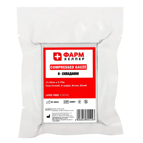 Бинт для тампонади Compressed Gauze 11.4см х 3.75м Фарм Хелпер